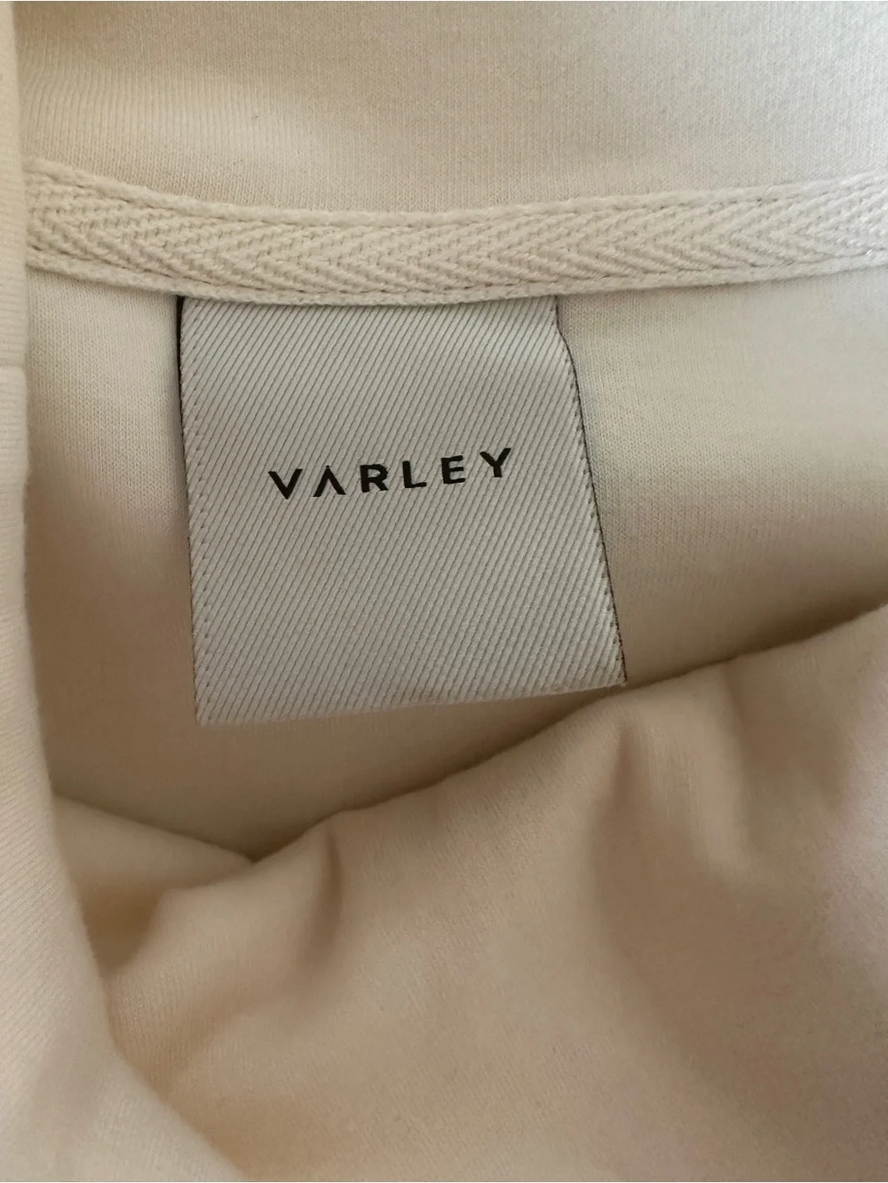 Varley Cream Cowl Neck Drawstring Tunic Sweater